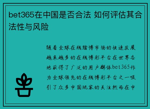 bet365在中国是否合法 如何评估其合法性与风险