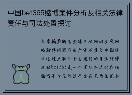 中国bet365赌博案件分析及相关法律责任与司法处置探讨